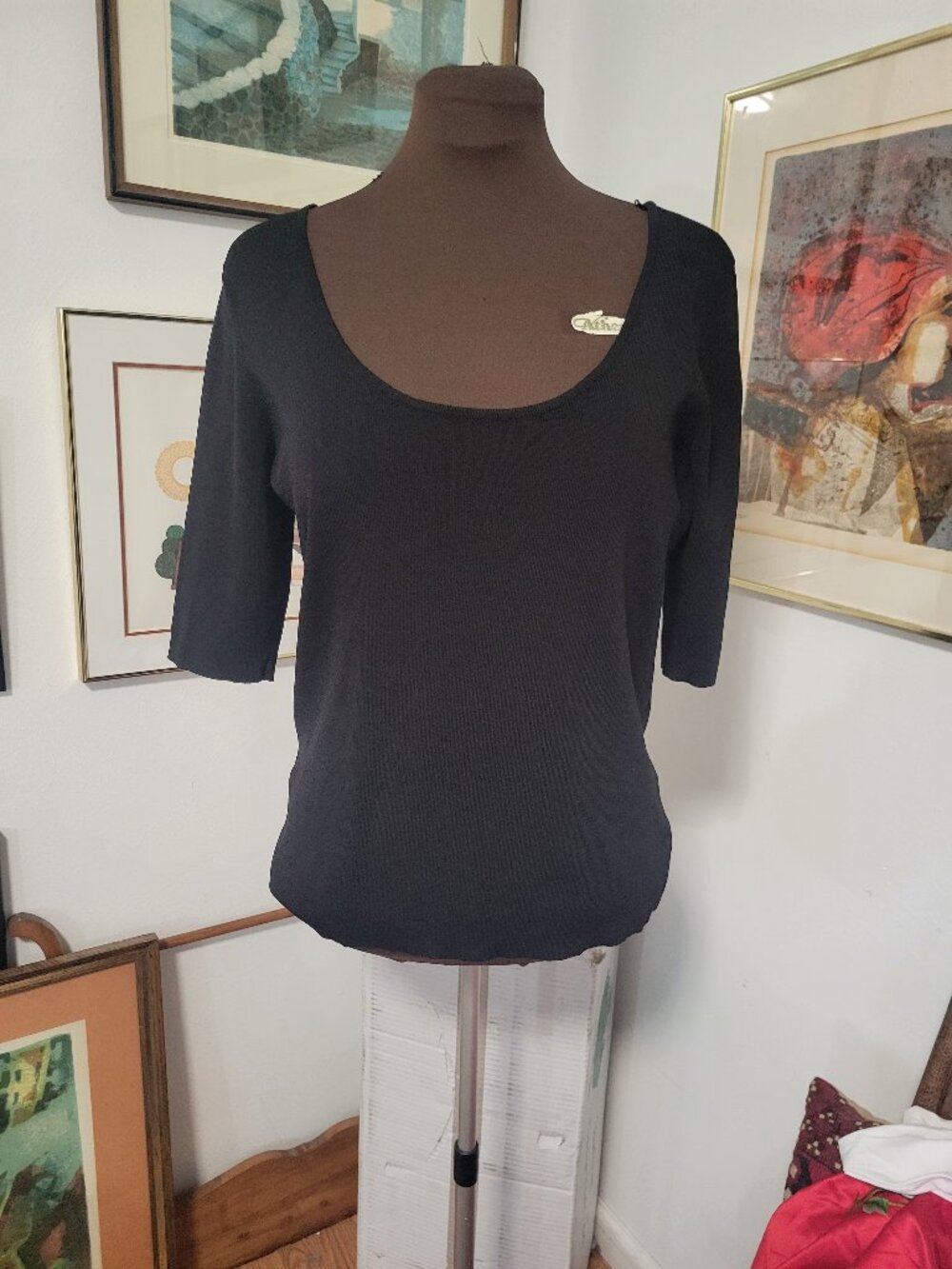 Dana Buchman Black 3/4 Length Sleeve Knit Scoop Neck